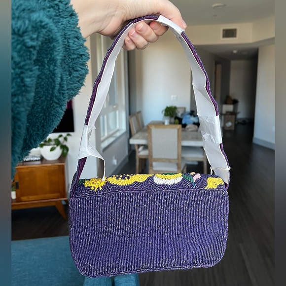 NWT Sol and Mer Floral Purple Beaded Women's Bag - Picture 2 of 8